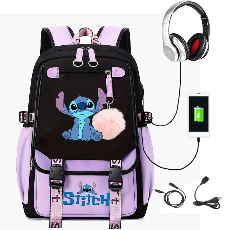 Mochila Stitch Com Entrada Para Carregamento USB