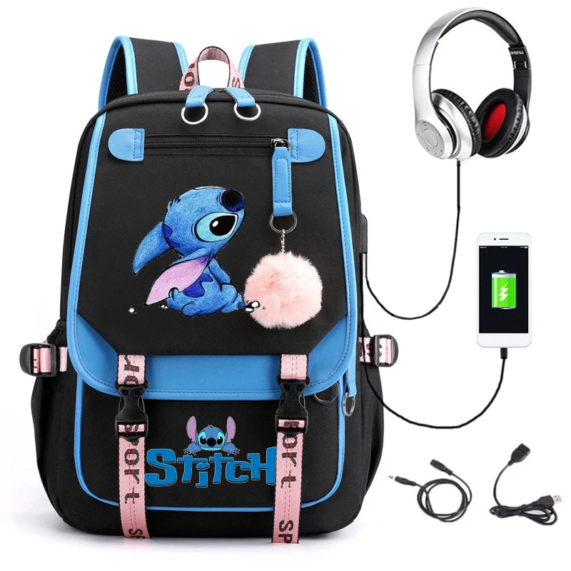 Mochila Stitch Com Entrada Para Carregamento USB