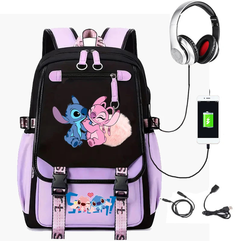 Mochila Stitch Com Entrada Para Carregamento USB