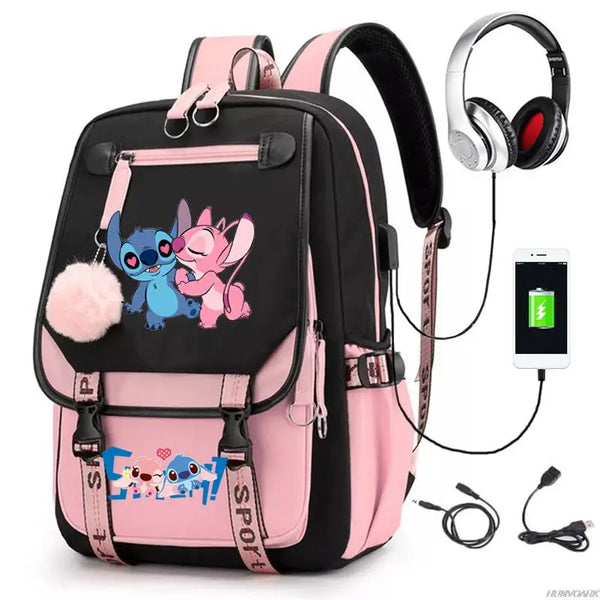 Mochila Stitch Com Entrada Para Carregamento USB