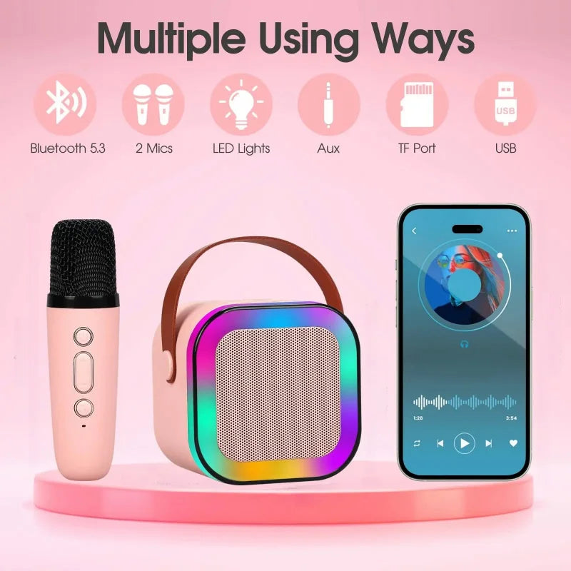 Mini Caixa de Som Karaokê com Microfone
