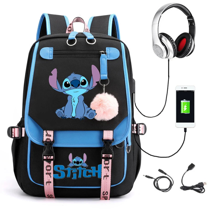 Mochila Stitch Com Entrada Para Carregamento USB
