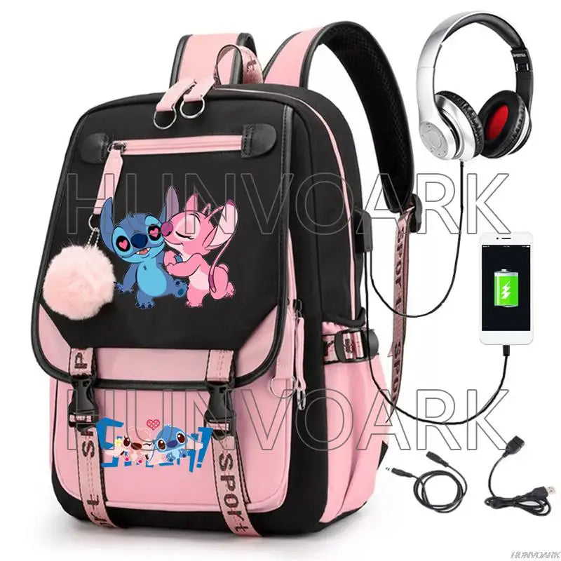 Mochila Stitch Com Entrada Para Carregamento USB
