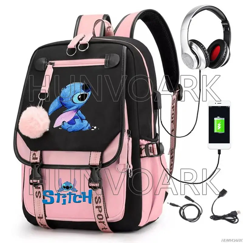 Mochila Stitch Com Entrada Para Carregamento USB
