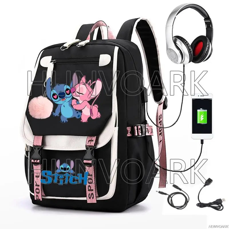 Mochila Stitch Com Entrada Para Carregamento USB