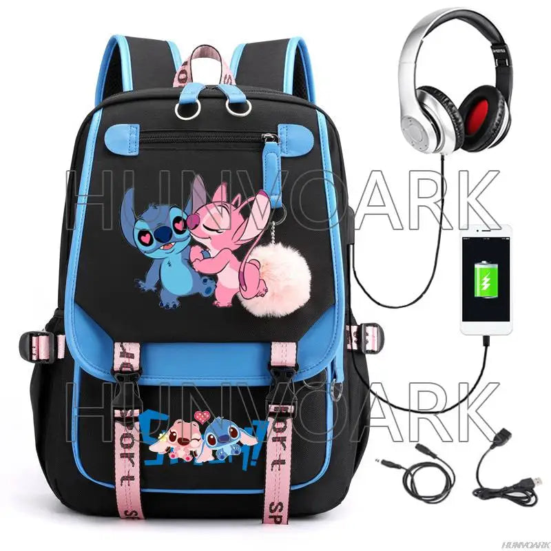 Mochila Stitch Com Entrada Para Carregamento USB